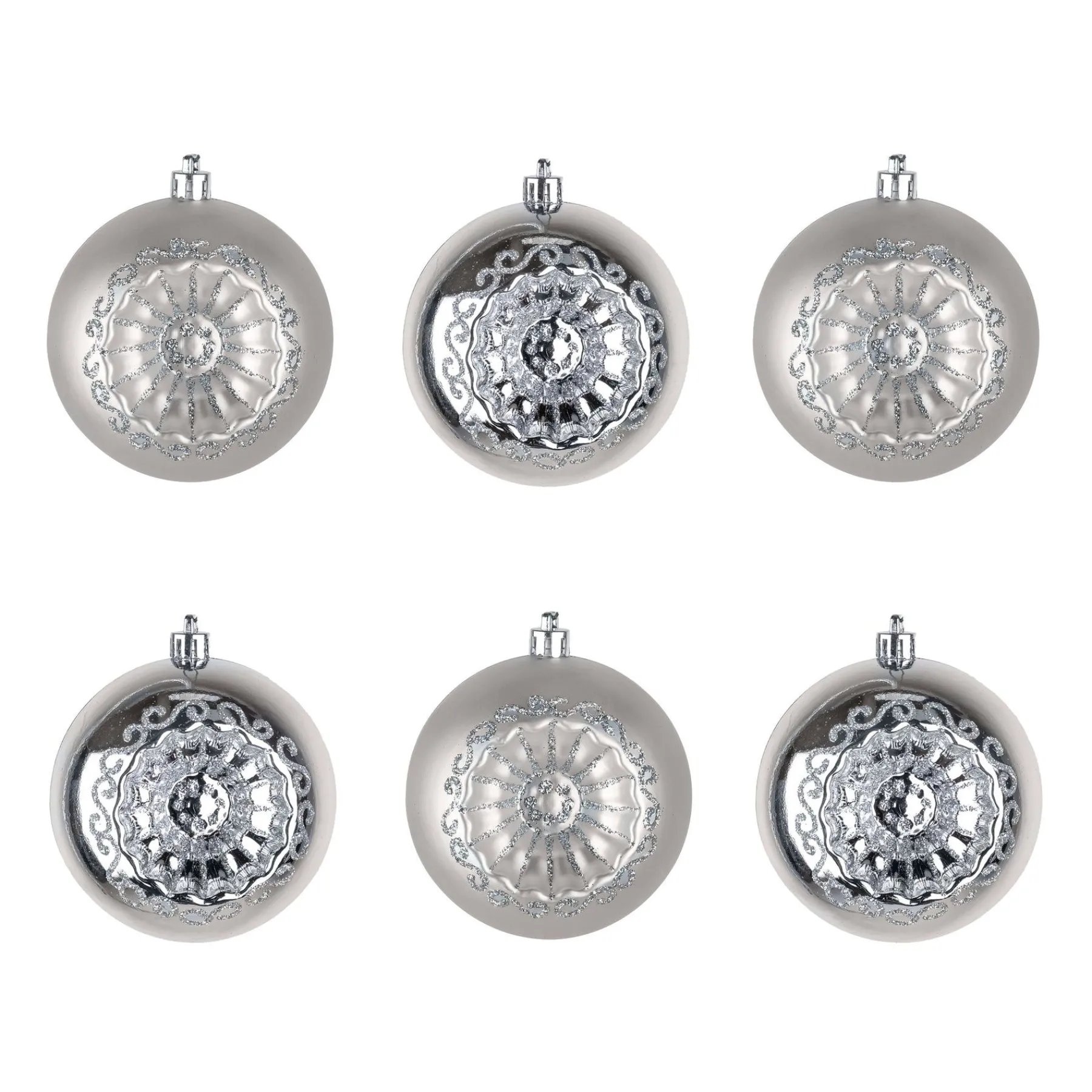 Christmas Ornament-National Tree Company First Traditions 6 Piece Shatterproof Glittering Silver Ornaments