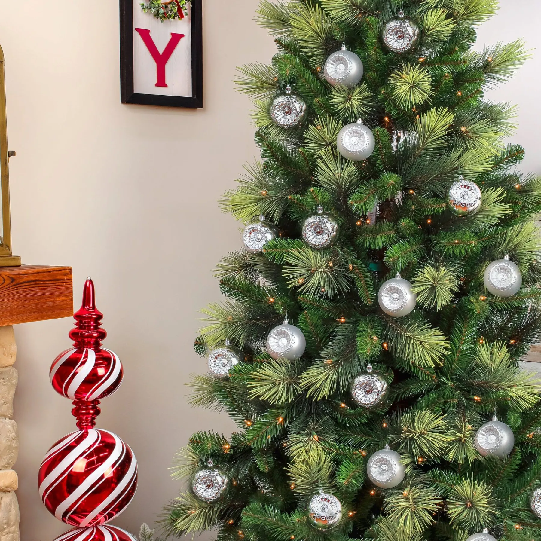 Christmas Ornament-National Tree Company First Traditions 6 Piece Shatterproof Glittering Silver Ornaments