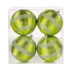 Christmas Ornament-National Tree Company First Traditions 4 Piece Shatterproof Swirling Lime Green Ornaments