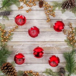 Christmas Ornament-National Tree Company First Traditions 6 Piece Shatterproof Snowflake Red Ornaments