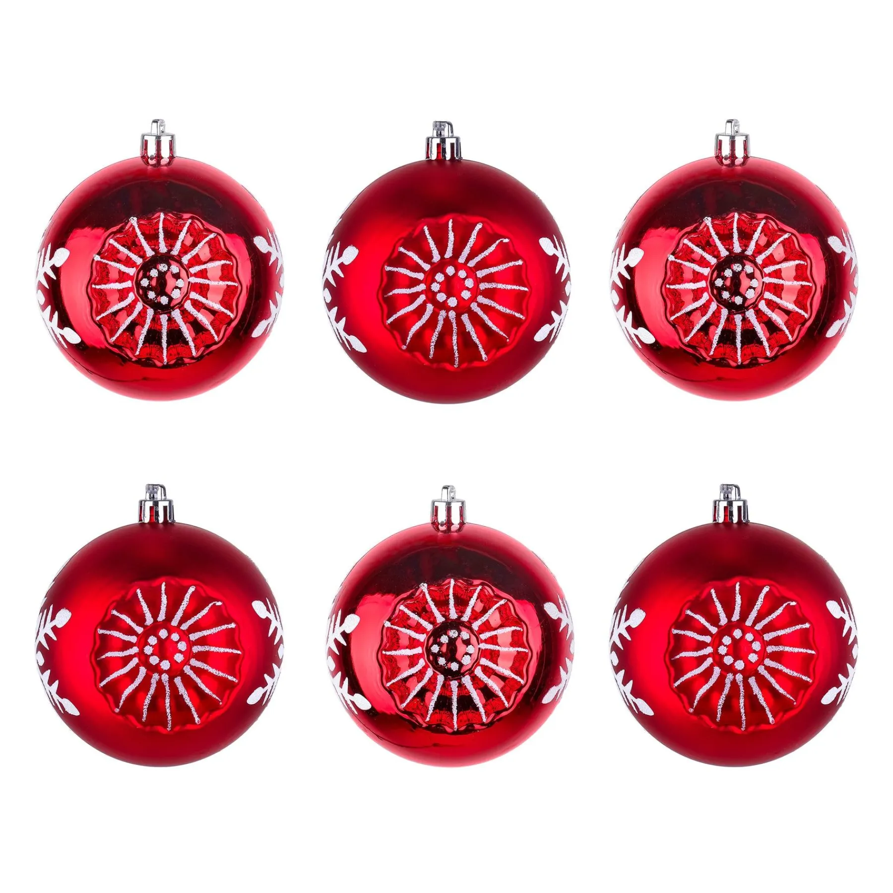 Christmas Ornament-National Tree Company First Traditions 6 Piece Shatterproof Snowflake Red Ornaments