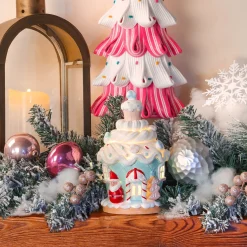 Christmas Accessories-National Tree Company First Traditions 8" Santa Cake House With Lights