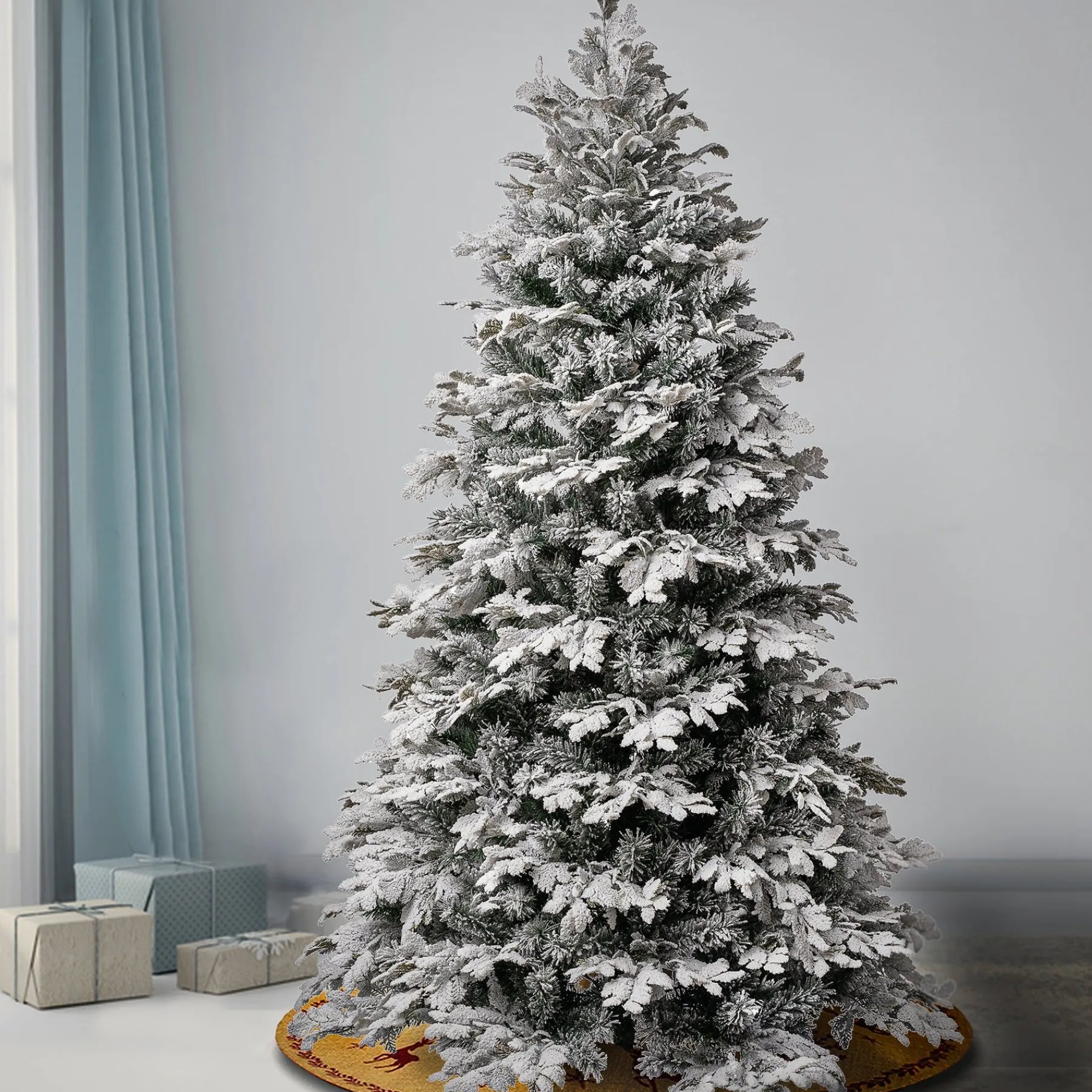 7Ft - 9Ft-National Tree Company First Traditions Acacius Snowy Christmas Tree With Hinged Branches, 7.5 Ft