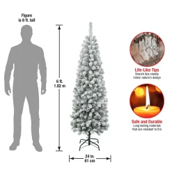 5Ft - 6Ft-National Tree Company First Traditions Collection Artificial Christmas Tree, Acacia, Pencil Slim, Flocked, Includes Stand, 6 Feet