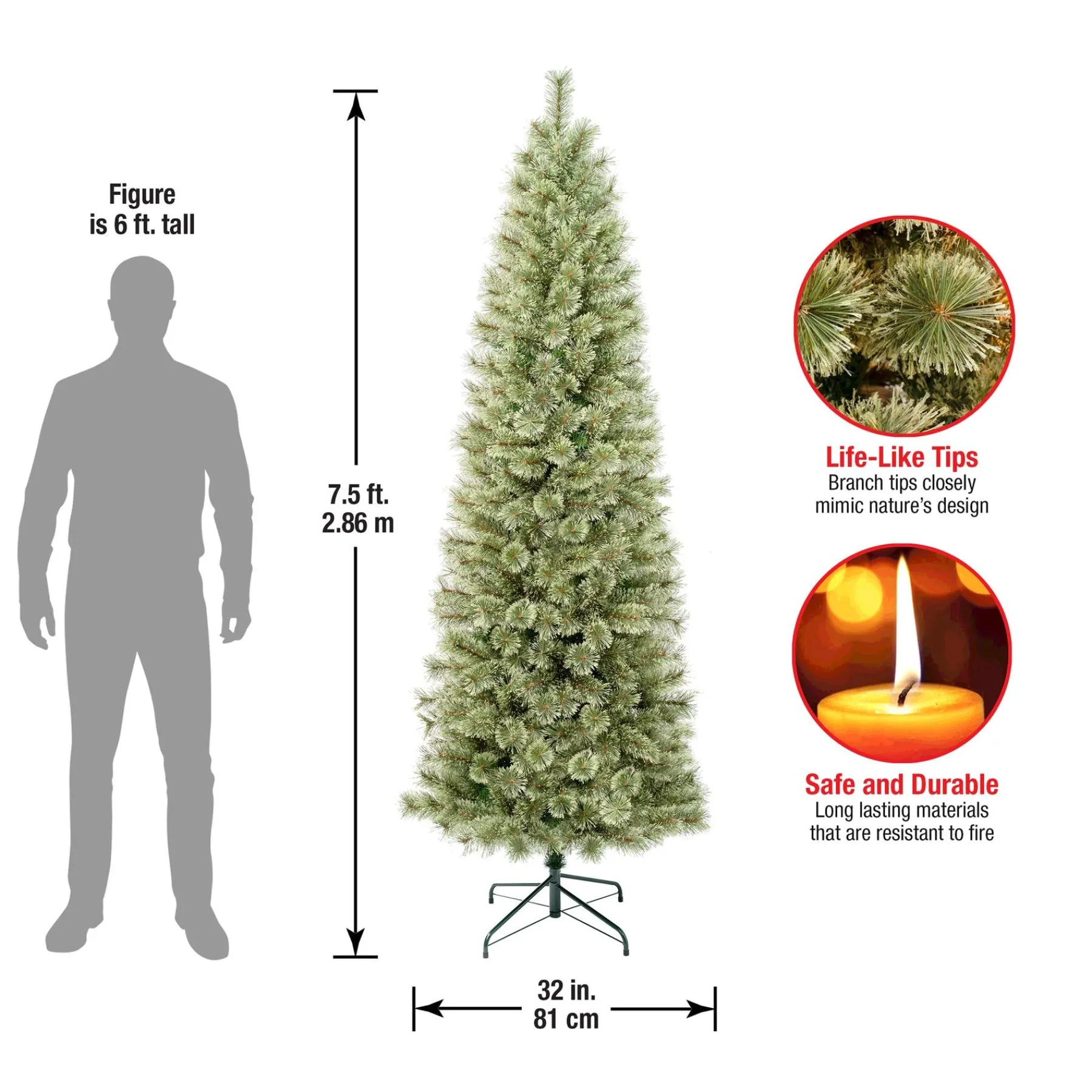 7Ft - 9Ft-National Tree Company First Traditions Collection, 7.5Ft Artificial Arcadia Pine Cashmere Slim Christmas Hinged Tree