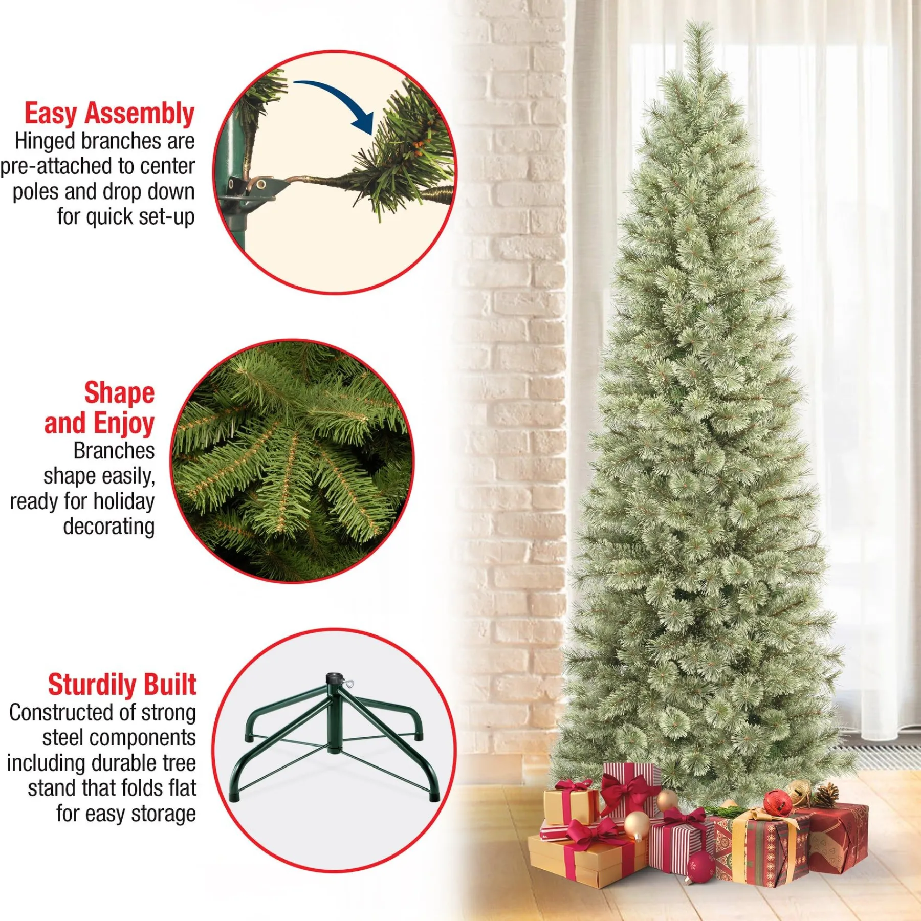 7Ft - 9Ft-National Tree Company First Traditions Collection, 7.5Ft Artificial Arcadia Pine Cashmere Slim Christmas Hinged Tree