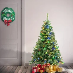 Under 5Ft-National Tree Company First Traditions Collection, 4.5Ft Pre-Lit Artificial Sagamore Hinged Tree, 200 Led Multi Led Lights- Ul