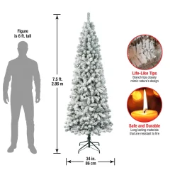 Slim-National Tree Company First Traditions Collection Artificial Christmas Tree, Acacia, Flocked, Includes Stand, 7.5 Feet