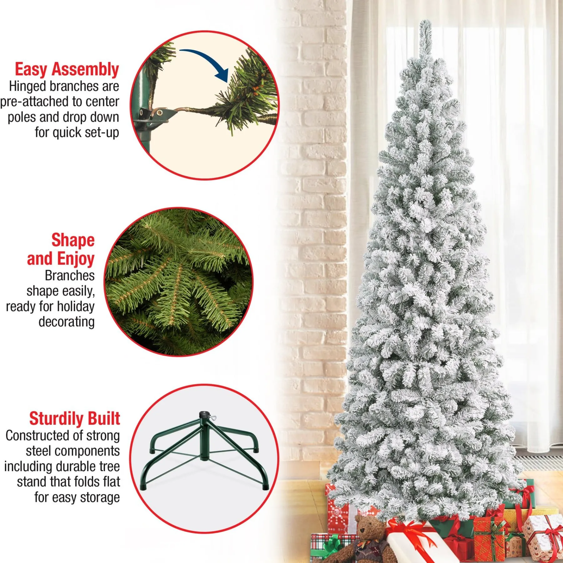 7Ft - 9Ft-National Tree Company First Traditions Collection Artificial Christmas Tree, Acacia, Flocked, Includes Stand, 7.5 Feet