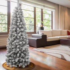 Slim-National Tree Company First Traditions Collection Artificial Christmas Tree, Acacia, Pencil Slim, Flocked, Includes Stand, 6 Feet