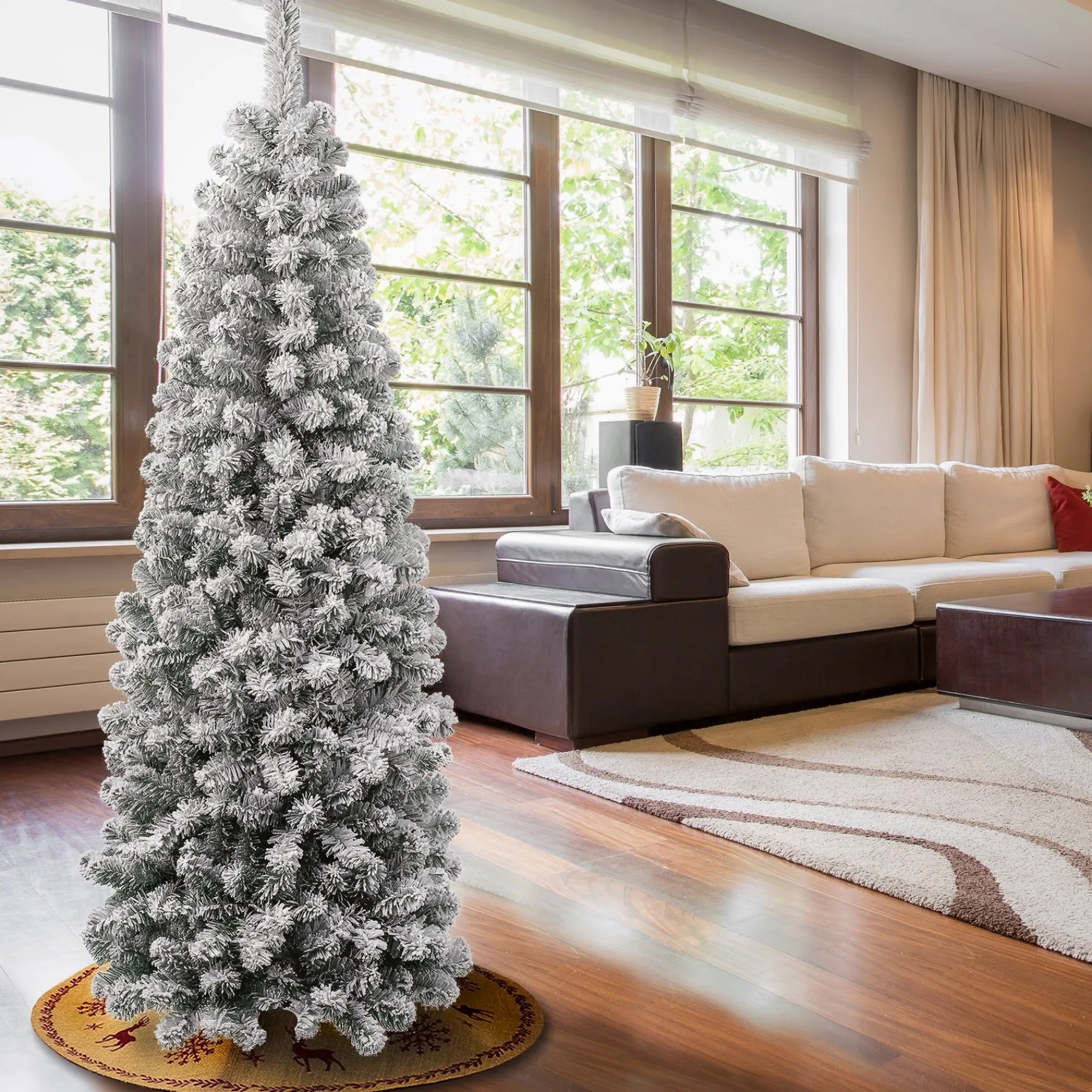 Slim-National Tree Company First Traditions Collection Artificial Christmas Tree, Acacia, Pencil Slim, Flocked, Includes Stand, 6 Feet