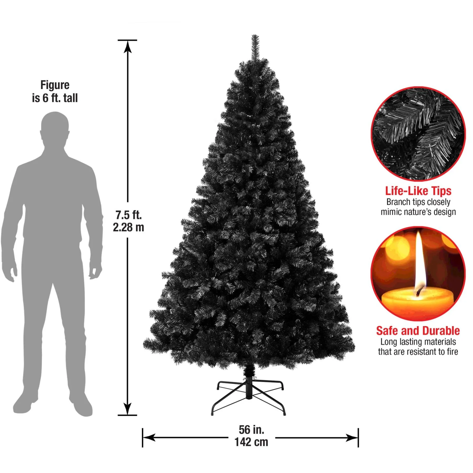 Full-National Tree Company First Traditions Color Pop Christmas Tree, Black 7.5 Ft