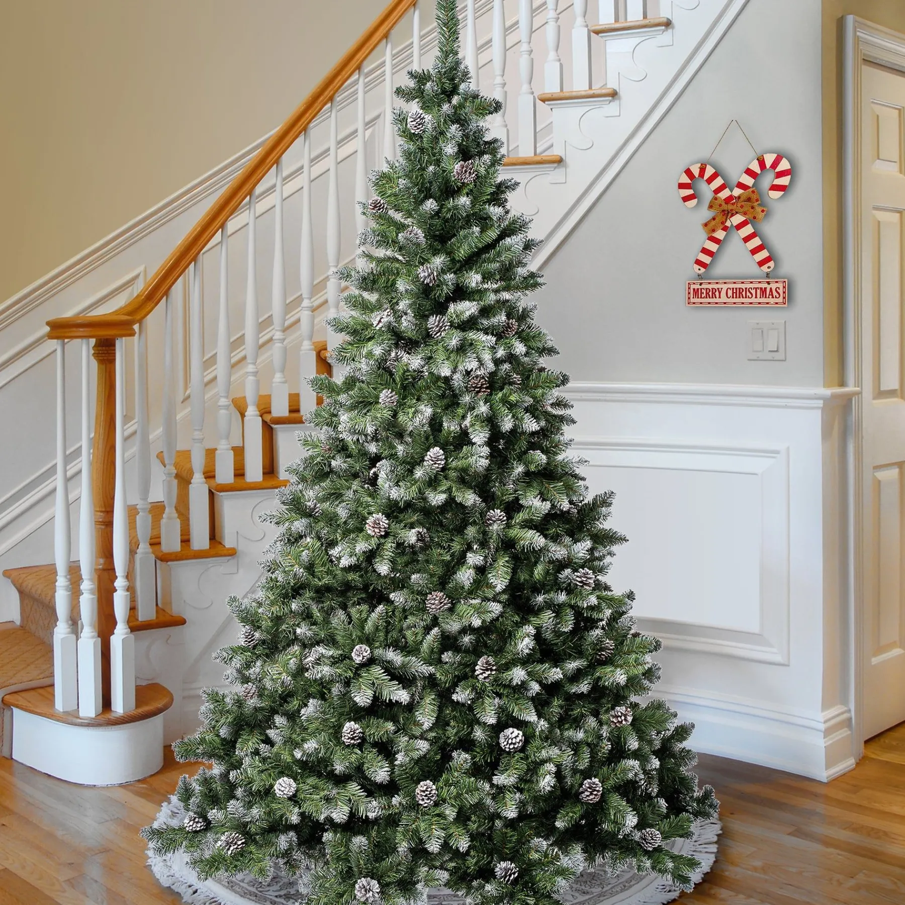 Full-National Tree Company First Traditions Oakley Hills Snowy Christmas Tree With Hinged Branches, 7.5 Ft