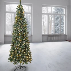 Slim-National Tree Company First Traditions Oakley Hills Snowy Christmas Tree With Hinged Branches, 7.5 Ft