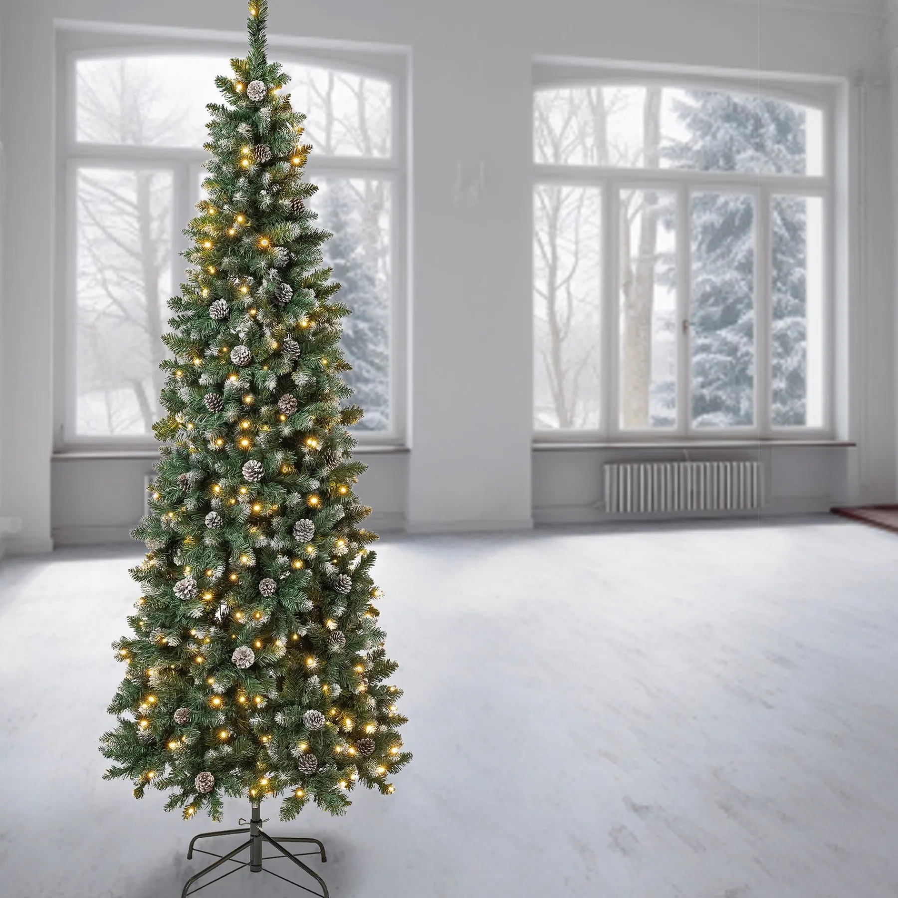 Slim-National Tree Company First Traditions Oakley Hills Snowy Christmas Tree With Hinged Branches, 7.5 Ft