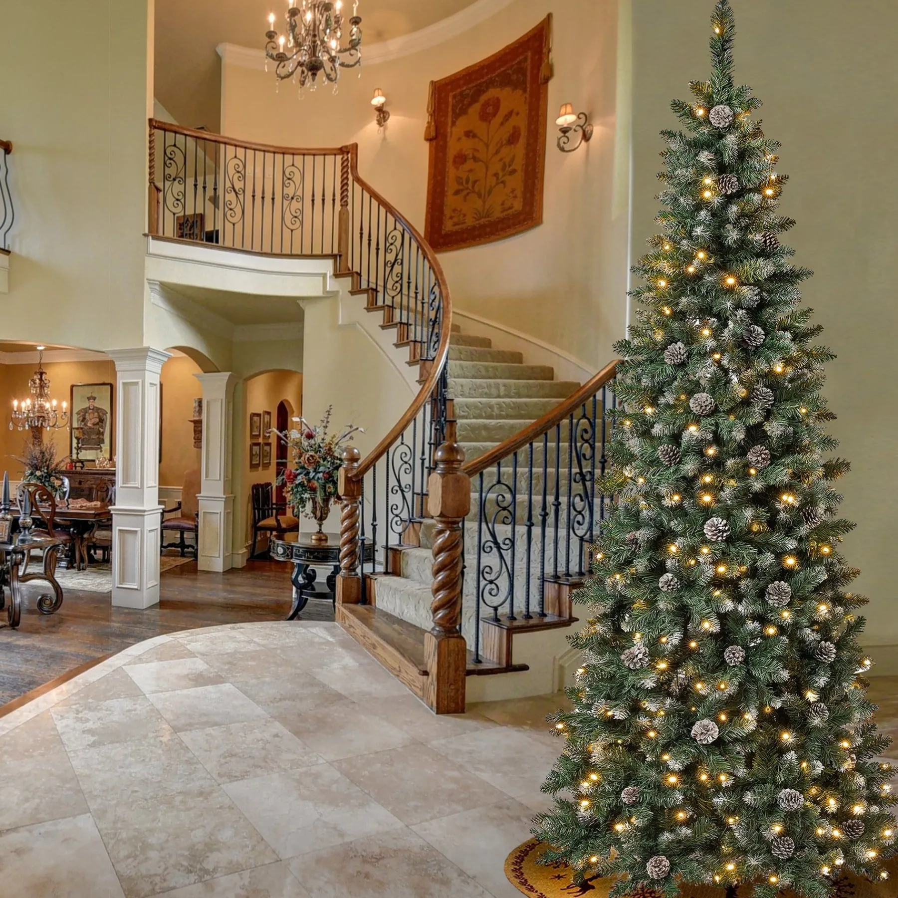 Slim-National Tree Company First Traditions Oakley Hills Snowy Christmas Tree With Hinged Branches, 7.5 Ft