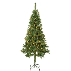 Slim-National Tree Company First Traditions Pre-Lit Artificial Linden Spruce Christmas Tree, Warm White Led Lights, Plug In, 6 Ft
