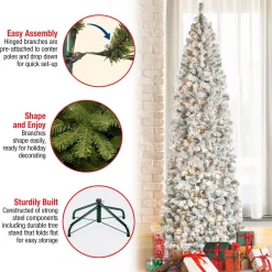 Slim-National Tree Company First Traditions Pre-Lit Acacia Flocked Tree Slim Christmas Tree, Clear Incandescent Lights, Plug In, 9 Ft