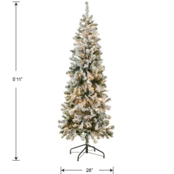 Slim-National Tree Company First Traditions Pre-Lit Acacia Flocked Tree Medium Christmas Tree, Clear Incandescent Lights, Plug In, 6 Ft