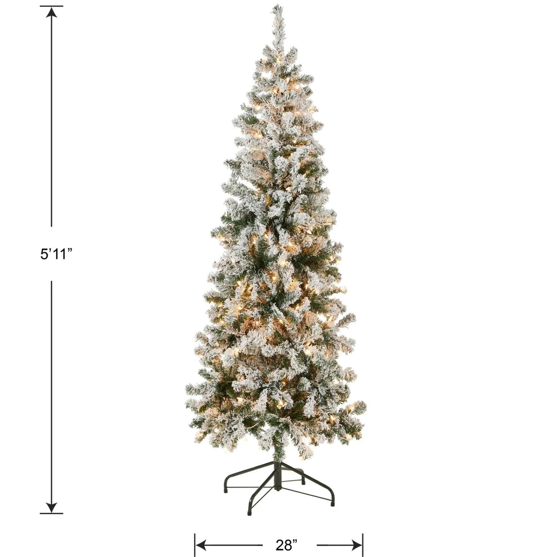 Slim-National Tree Company First Traditions Pre-Lit Acacia Flocked Tree Medium Christmas Tree, Clear Incandescent Lights, Plug In, 6 Ft