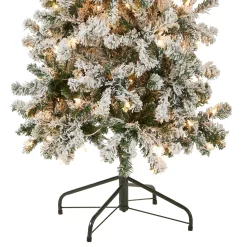 Slim-National Tree Company First Traditions Pre-Lit Acacia Flocked Tree Medium Christmas Tree, Clear Incandescent Lights, Plug In, 6 Ft