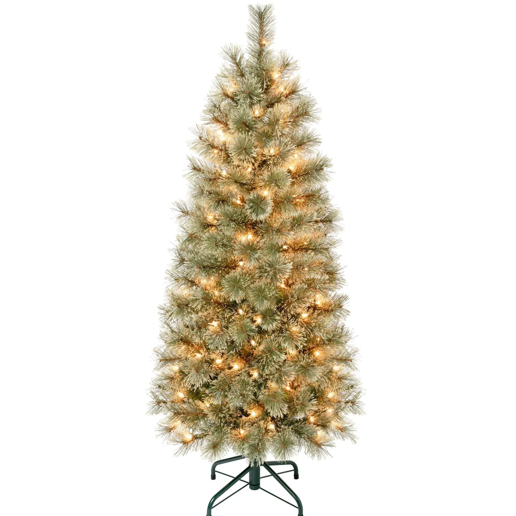 Slim-National Tree Company First Traditions Pre-Lit Arcadia Pine Cashmere Slim Christmas Tree, Clear Incandescent Lights, Plug In, 4.5 Ft