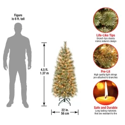 Slim-National Tree Company First Traditions Pre-Lit Arcadia Pine Cashmere Slim Christmas Tree, Clear Incandescent Lights, Plug In, 4.5 Ft