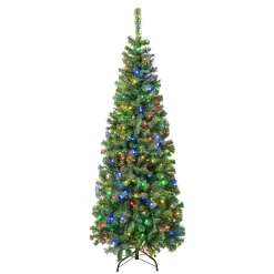 National Tree Company Slim^First Traditions Pre-Lit Artificial Linden Spruce Christmas Tree, Multicolor Led Lights, Plug In, 6 Ft