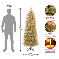 Slim-National Tree Company First Traditions Pre-Lit Arcadia Pine Cashmere Slim Christmas Tree, Clear Incandescent Lights, Plug In, 6 Ft