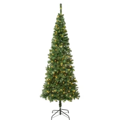 Slim-National Tree Company First Traditions Pre-Lit Artificial Linden Spruce Christmas Tree, Warm White Led Lights, Plug In, 7.5 Ft