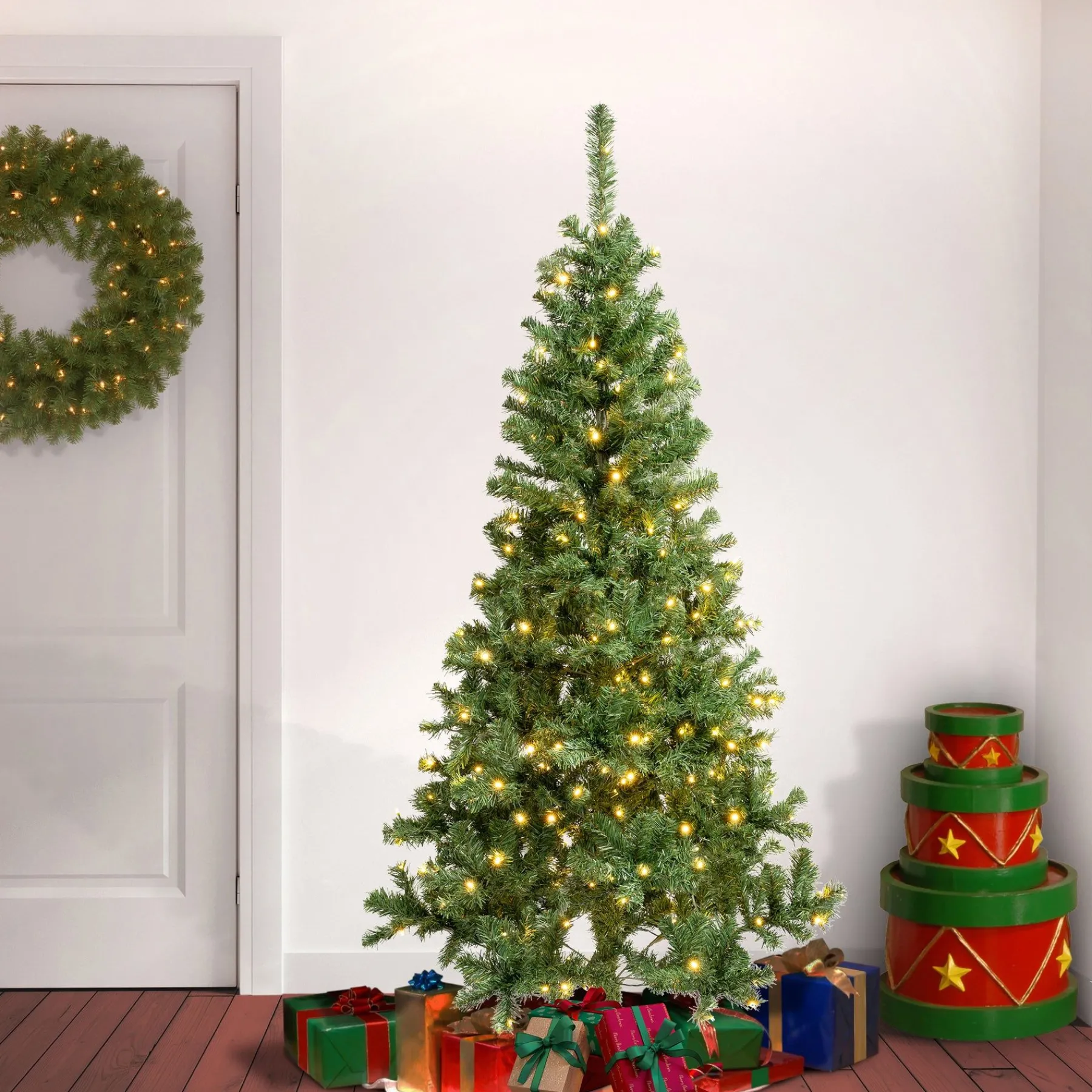 Warm White Led-National Tree Company First Traditions Pre-Lit Artificial Linden Spruce Christmas Tree, Warm White Led Lights, Plug In, 6 Ft