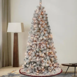 5Ft - 6Ft-National Tree Company First Traditions Pre-Lit Acacia Flocked Tree Christmas Tree, Clear Incandescent Lights, Plug In, 6 Ft