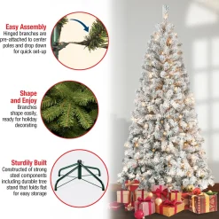 5Ft - 6Ft-National Tree Company First Traditions Pre-Lit Acacia Flocked Tree Christmas Tree, Clear Incandescent Lights, Plug In, 6 Ft