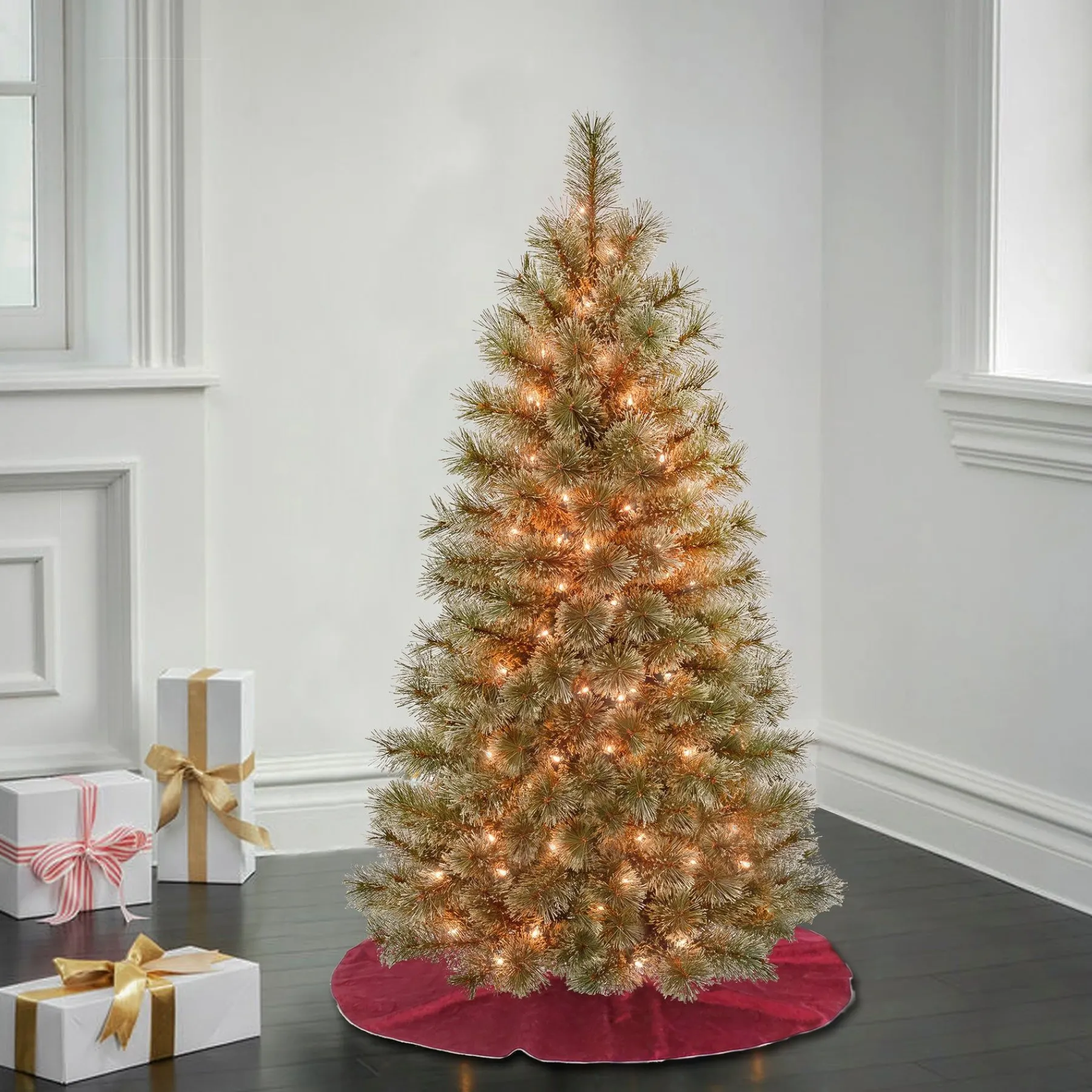 Clear-National Tree Company First Traditions Pre-Lit Arcadia Pine Cashmere Christmas Tree, Clear Incandescent Lights, Plug In, 4.5 Ft