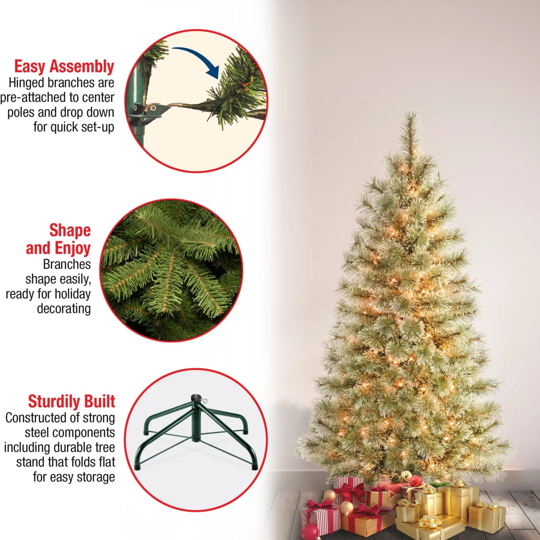 Clear-National Tree Company First Traditions Pre-Lit Arcadia Pine Cashmere Christmas Tree, Clear Incandescent Lights, Plug In, 4.5 Ft