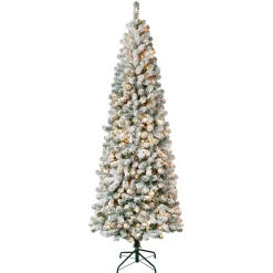 National Tree Company Slim^First Traditions Pre-Lit Acacia Flocked Tree Medium Christmas Tree, Clear Incandescent Lights, Plug In, 7.5 Ft