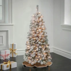 Clear-National Tree Company First Traditions Pre-Lit Acacia Flocked Tree Medium Christmas Tree, Clear Incandescent Lights, Plug In, 4.5 Ft