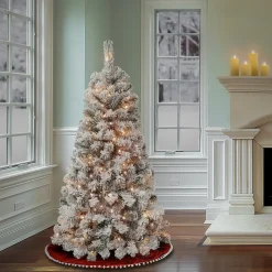 Full-National Tree Company First Traditions Pre-Lit Acacia Flocked Tree Christmas Tree, Clear Incandescent Lights, Plug In, 4.5 Ft