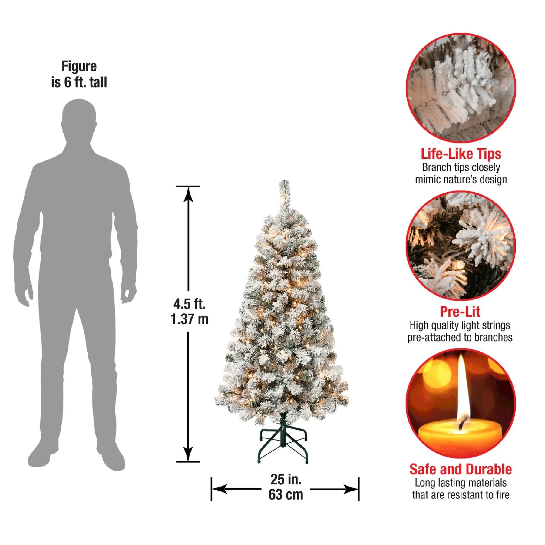 Full-National Tree Company First Traditions Pre-Lit Acacia Flocked Tree Christmas Tree, Clear Incandescent Lights, Plug In, 4.5 Ft