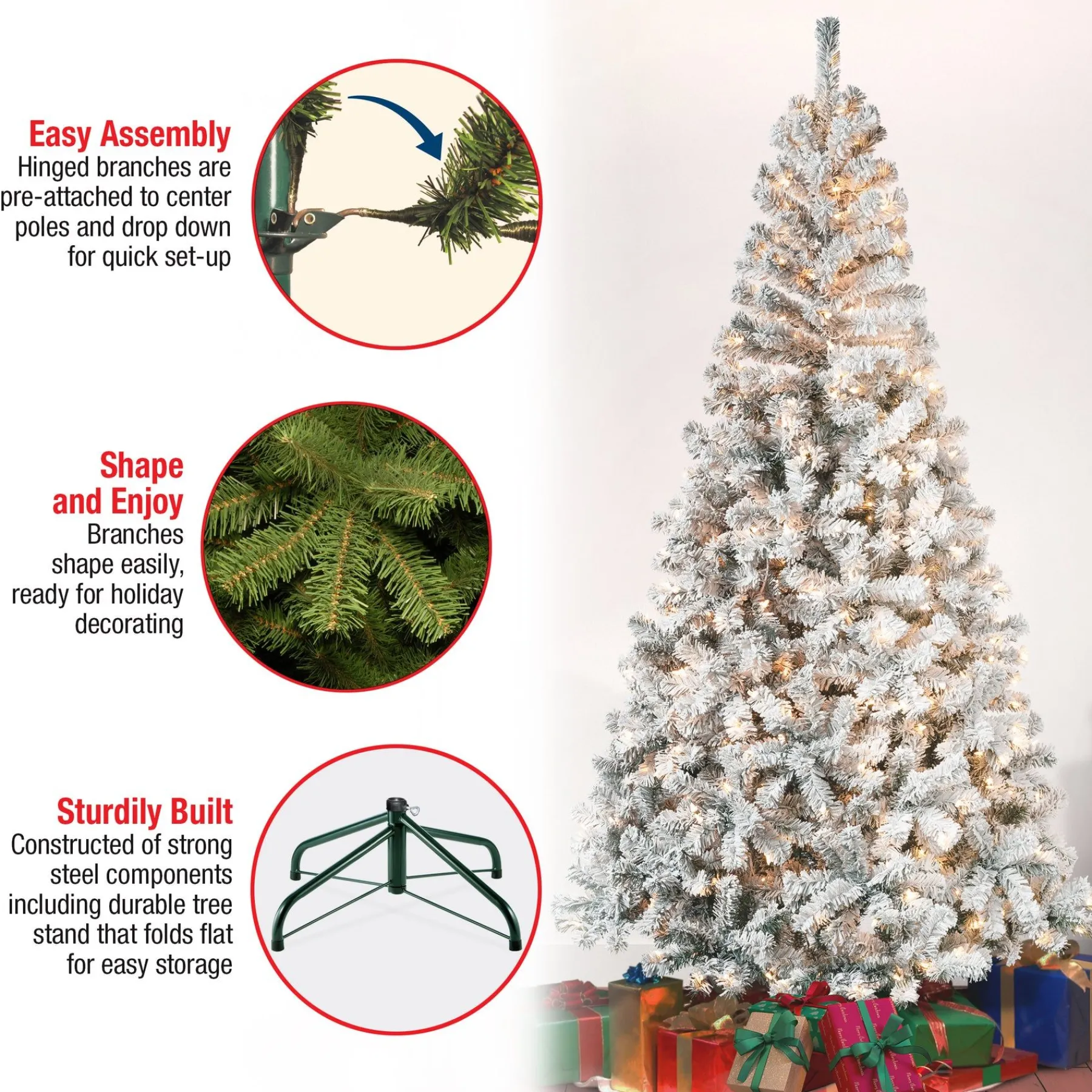 7Ft - 9Ft-National Tree Company First Traditions Pre-Lit Acacia Flocked Tree Christmas Tree, Clear Incandescent Lights, Plug In, 7.5 Ft