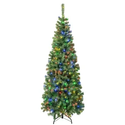 Slim-National Tree Company First Traditions Pre-Lit Artificial Linden Spruce Christmas Tree, Multicolor Led Lights, Plug In, 6 Ft