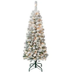 National Tree Company Slim^First Traditions Pre-Lit Acacia Flocked Tree Slim Christmas Tree, Clear Incandescent Lights, Plug In, 4.5 Ft