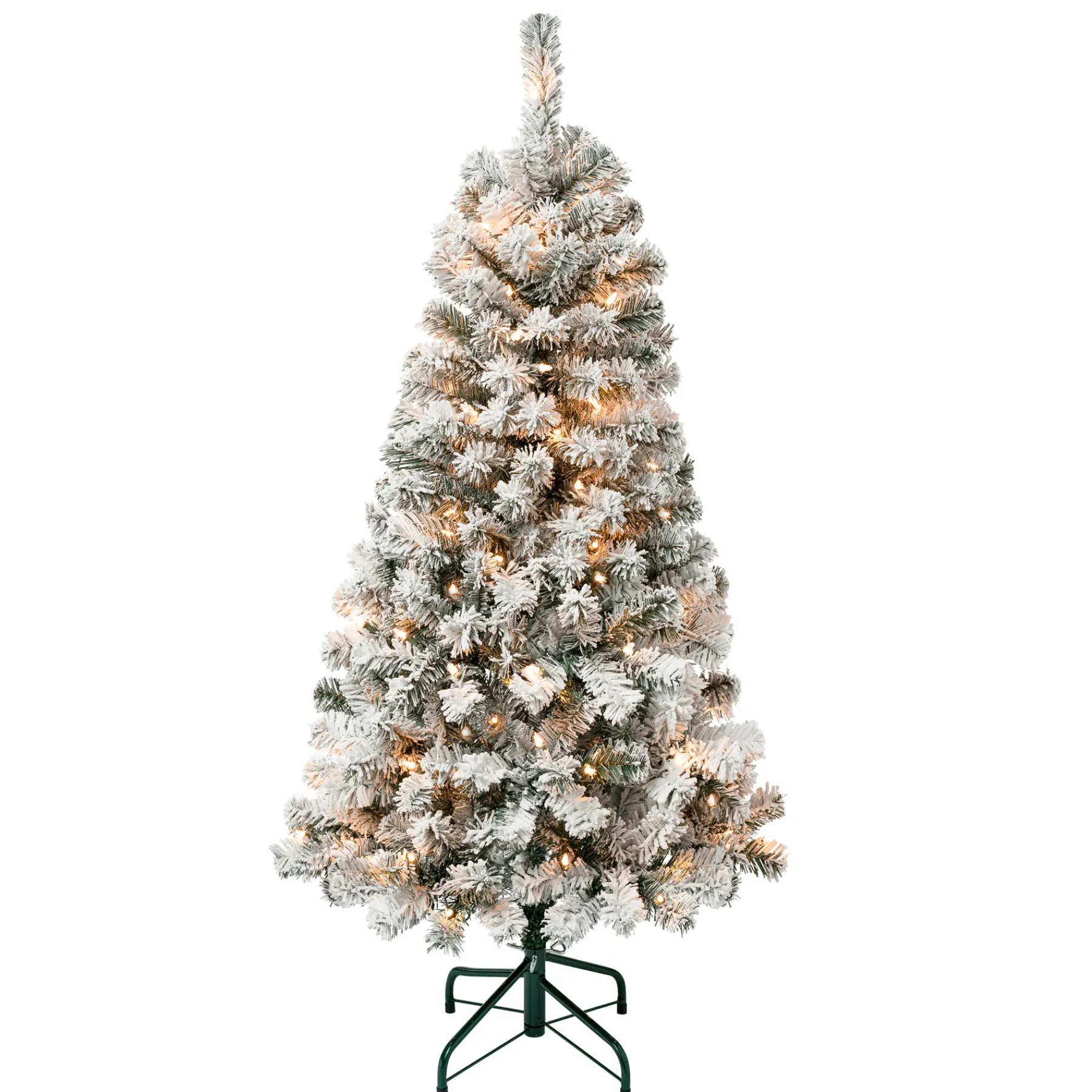 National Tree Company Full^First Traditions Pre-Lit Acacia Flocked Tree Christmas Tree, Clear Incandescent Lights, Plug In, 4.5 Ft