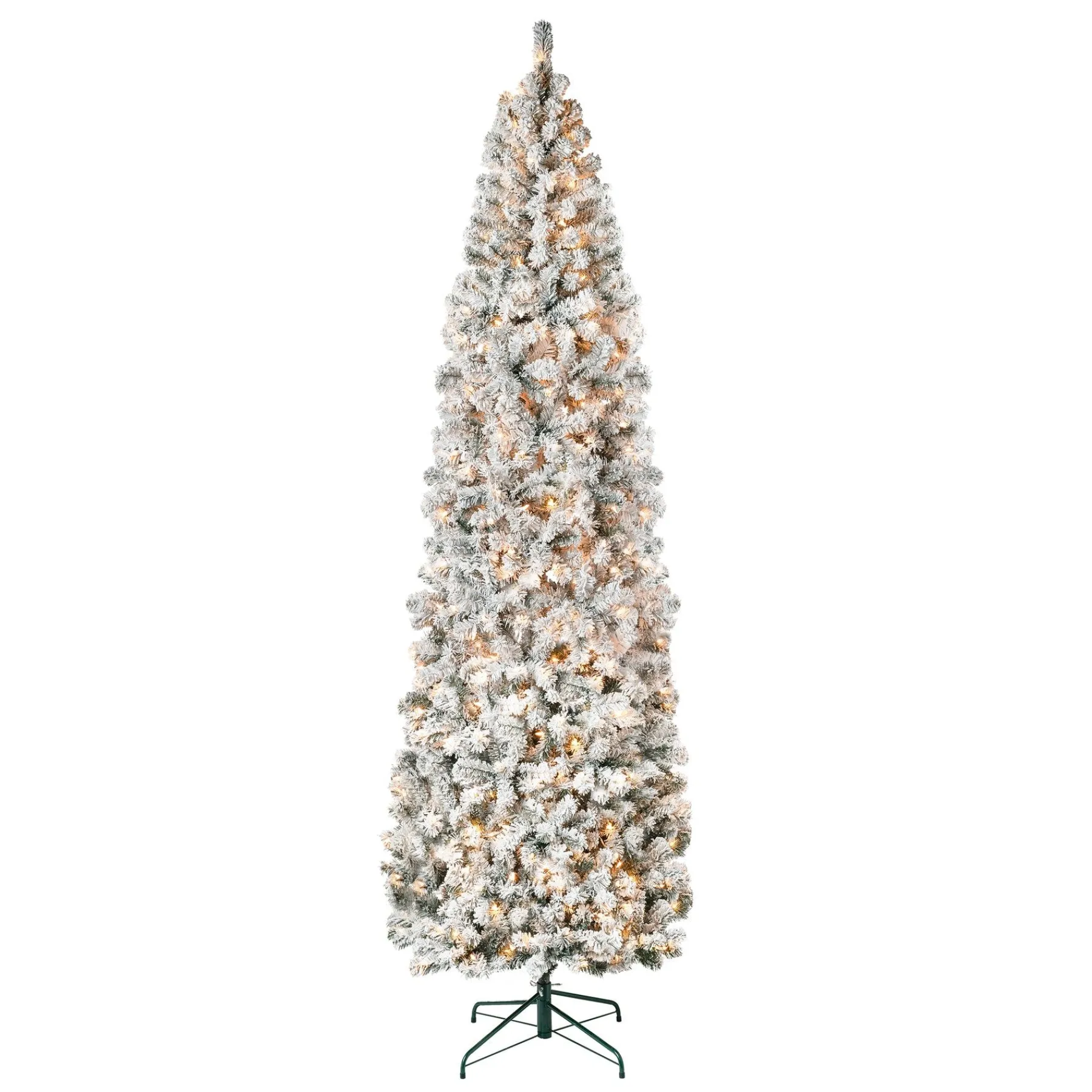7Ft - 9Ft-National Tree Company First Traditions Pre-Lit Acacia Flocked Tree Slim Christmas Tree, Clear Incandescent Lights, Plug In, 9 Ft