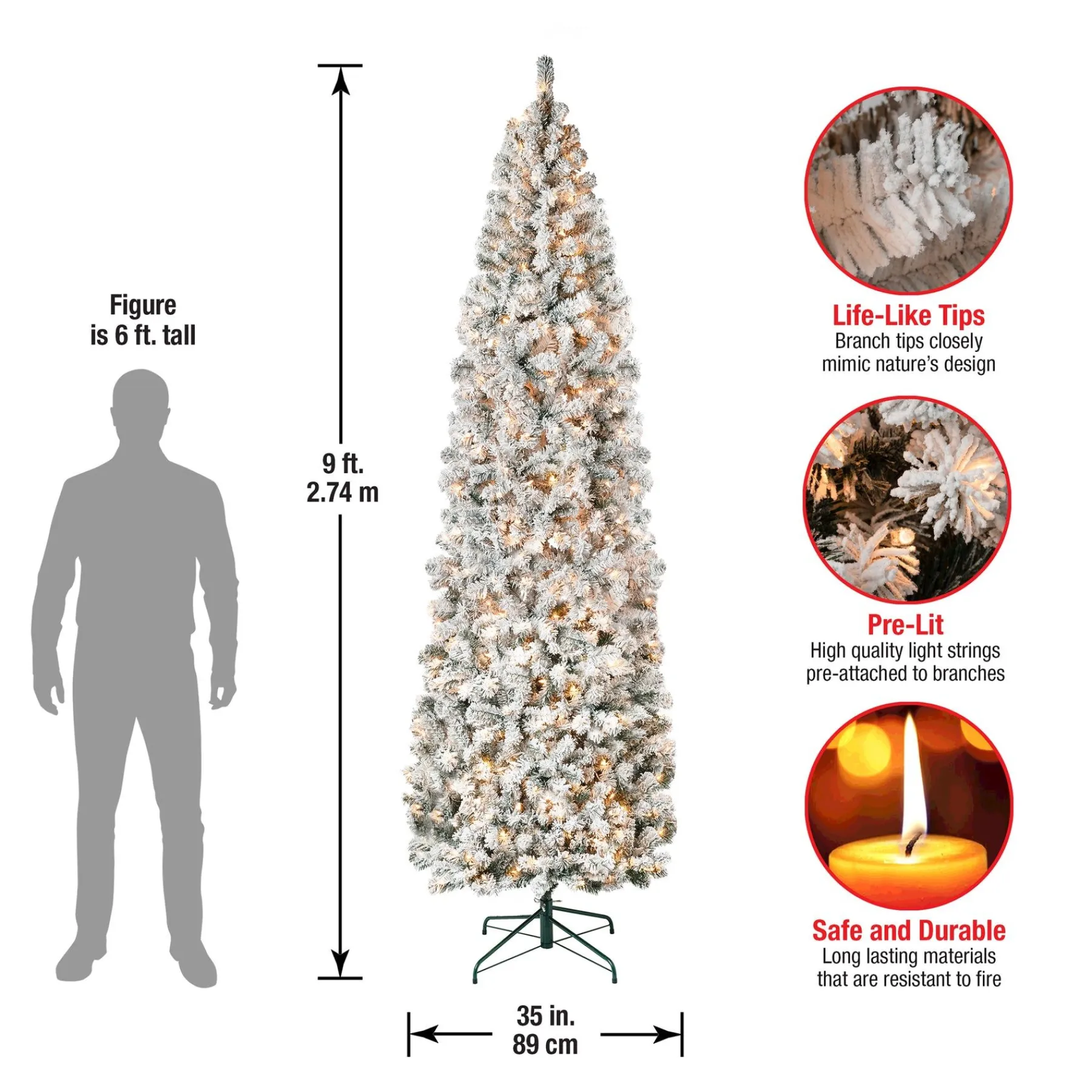7Ft - 9Ft-National Tree Company First Traditions Pre-Lit Acacia Flocked Tree Slim Christmas Tree, Clear Incandescent Lights, Plug In, 9 Ft