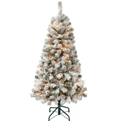 Clear-National Tree Company First Traditions Pre-Lit Acacia Flocked Tree Christmas Tree, Clear Incandescent Lights, Plug In, 4.5 Ft