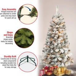 Clear-National Tree Company First Traditions Pre-Lit Acacia Flocked Tree Christmas Tree, Clear Incandescent Lights, Plug In, 4.5 Ft