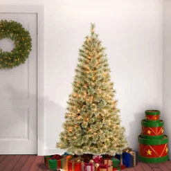 Full-National Tree Company First Traditions Pre-Lit Arcadia Pine Cashmere Christmas Tree, Clear Incandescent Lights, Plug In, 6 Ft