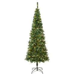 National Tree Company Slim^First Traditions Pre-Lit Artificial Linden Spruce Christmas Tree, Warm White Led Lights, Plug In, 7.5 Ft