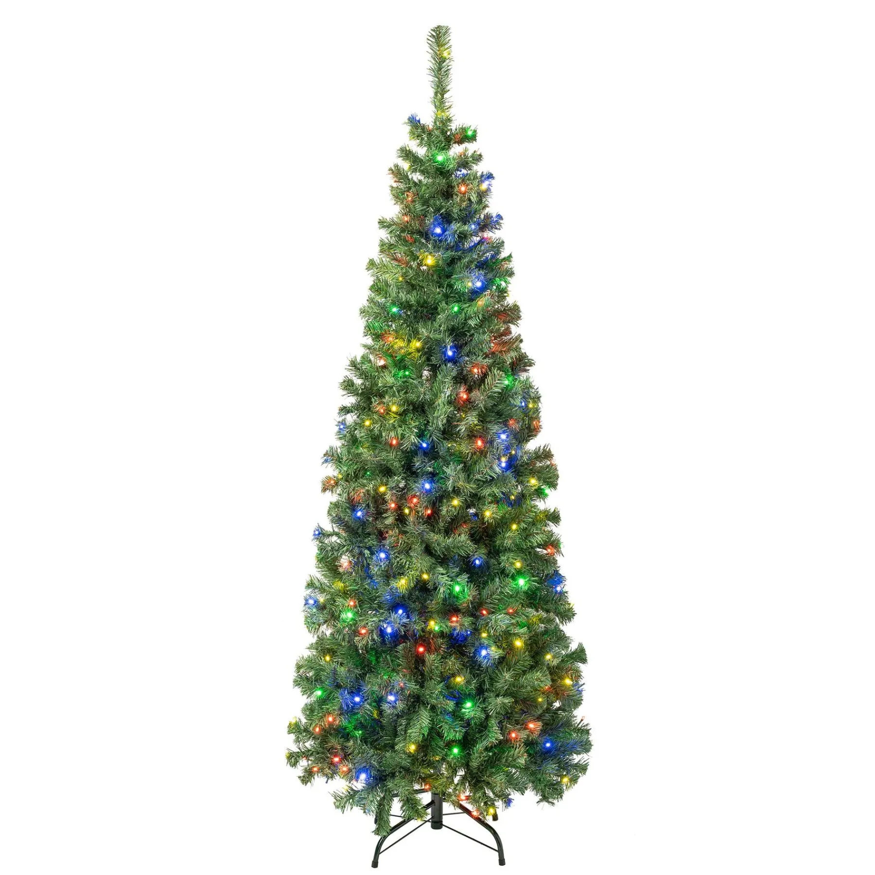 5Ft - 6Ft-National Tree Company First Traditions Pre-Lit Artificial Linden Spruce Christmas Tree, Multicolor Led Lights, Plug In, 6 Ft